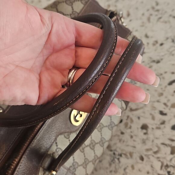 Gucci Sherry Line Brown Monogram Canvas Boston Bag With A Vintage, Rare Charm - Picture 8 of 13